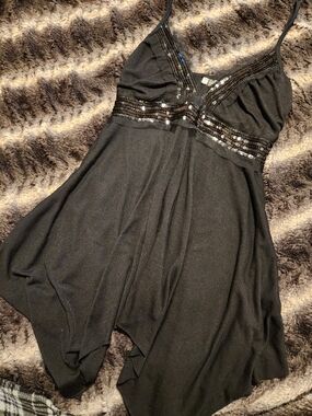 Guess Black Sequin-Trim Spaghetti Strap Top